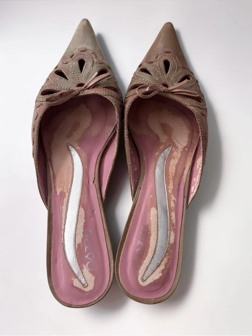 Vintage Y2K Pazzo Heck 2 Leather Pointed Toe Kitten Heel Mules Size 10